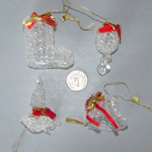 Lot of 4 Vintage Clear Spun Glass CrystalHanging Christmas Holiday Ornaments - Picture 14 of 15